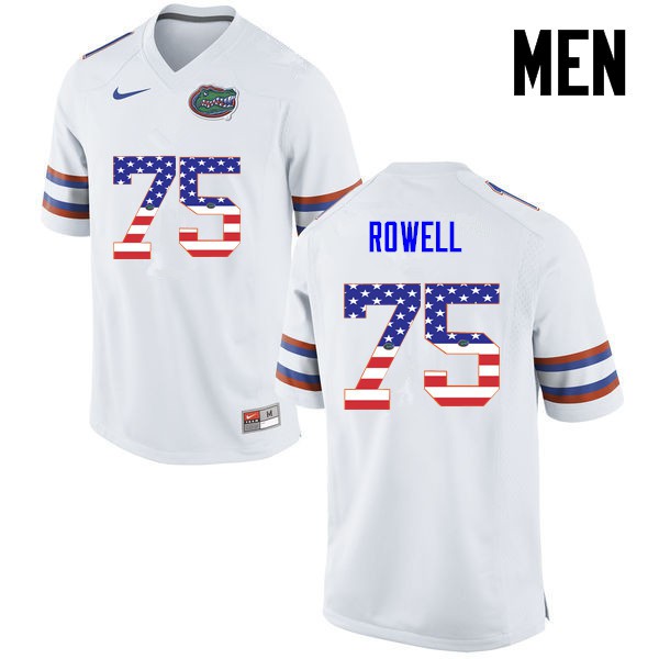 Florida Gators Men #75 Tanner Rowell College Football USA Flag Fashion White